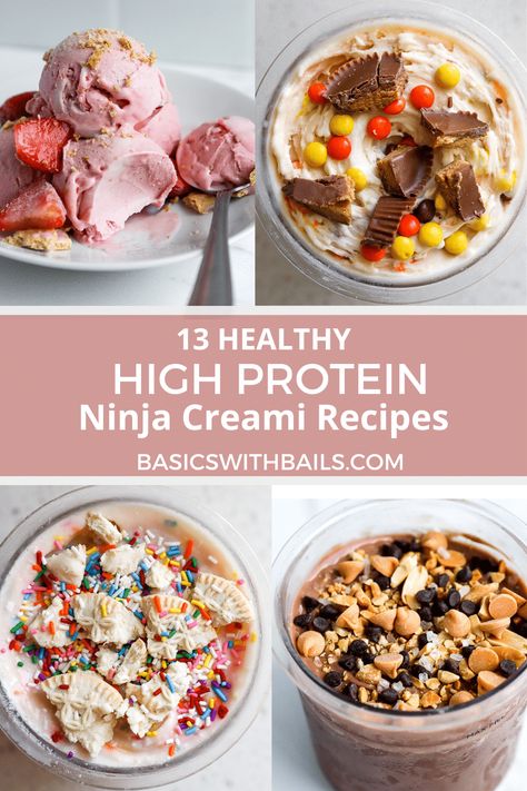 13 Healthy Ninja Creami Recipes (Easy & High Protein) Basic Ninja Creami Recipe, Vanilla Protein Ninja Creami Recipe, 1up Protein Recipes, Healthy Macro Recipes, Ninja Creami Frozen Custard Recipes, Ninja Creami Ice Cream Recipes Fairlife Milk, Ninja Creami Paleo Recipes, Ninja Creami Fairlife Protein, Ninja Creami Recipes Fairlife Protein