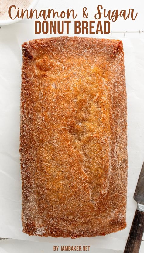 A loaf of bread coated in cinnamon and sugar. Cinnamon Sugar Bread, Loaf Bread Recipe, Donut Bread, Breakfast Baking, Sugar Bread, Cinnamon Donuts, Cinnamon Sugar Donuts, Sugar Donut, Healthy Banana Bread