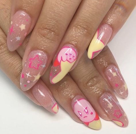 Pink Anime Nails, Kawaii Nail Ideas, Cute Anime Nails, Japanese Nail Art Kawaii, Video Game Nails, Anime Nails Acrylic, Kawaii Nails Acrylic, Cute Pink Nail Ideas, Anime Nail Ideas