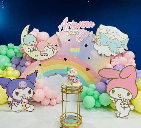 S A N R I O by #eventsbyazzwaa #backdropkl #kidspartymalaysia #sanrioparty #mymelody #kidspartyideas #kuromi #cinnamoroll | Instagram Sanrio Birthday Decor, Sanrio Decorations Birthday, Sanrio Birthday Party Ideas Decoration, My Melody Theme Birthday Party Ideas, Sanrio Birthday Party Decorations, Sanrio Themed Party, Sanrio Birthday Party Ideas, Sanrio Birthday Party, Cinnamoroll Party