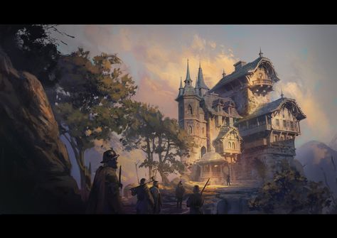 The manor, Yvan Jeanmonod on ArtStation at https://www.artstation.com/artwork/18GvG2 Fantasy Manor, The Art Showcase, Fantasy Town, Art Showcase, Around The World In 80 Days, Fantasy Homes, Fantasy House, Fantasy City, Fantasy Story