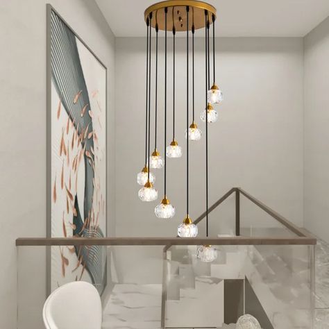 Damius 10 - Light Unique Tiered Chandelier With Crystal Accents Entryway Chandelier, Tiered Chandelier, Large Pendant Lighting, Foyer Lighting, Geometric Chandelier, Brass Pendant Light, Modern Staircase, Up House, Linear Chandelier