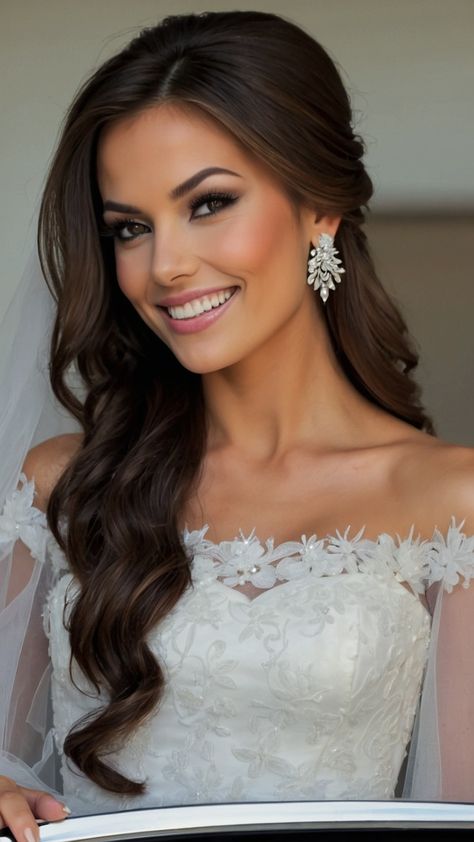 Looking for gorgeous down bridal hairstyles for your special day This blog post showcases a variety of elegant options including veils half up half down styles long loose waves headbands and more Whether you prefer a classic braid with brown hair straight blonde locks or a timeless and classy look weve got you covered Explore these stunning bridal hair inspirations now Bride Straight Hairstyles, Straight Bride Hair, Bridal Hair Loose Waves, Wedding Hair For Sweetheart Neckline, Bridal Hair Down Curls, Bridal Hair Soft Waves, Bridal Hair Strapless Dress, Hairstyles Wedding Bride, Brown Hair Straight