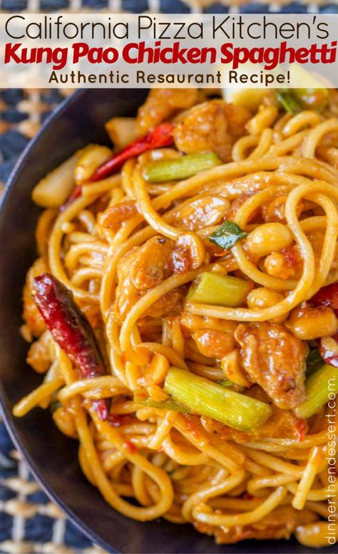 Kung Pao Chicken Spaghetti is deliciously spicy and sweet, a fan favorite and all time best seller from California Pizza Kitchen that you can make at home. Kung Pao Chicken Spaghetti, King Pao Spaghetti, Cpk Kung Pao Spaghetti Recipe, Kung Pao Spaghetti, Copycat Dinner, Menudo Recipe, General Tso's Chicken, California Pizza Kitchen, California Pizza