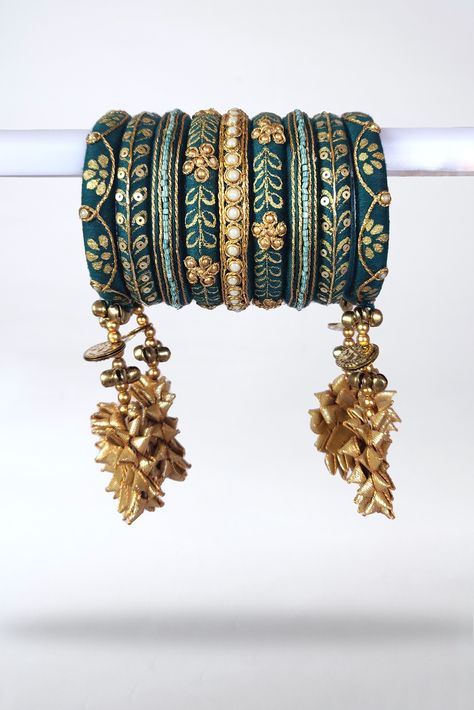 Mirror Work Bangles, Cotton Thread Bangles, Hanging Bangles, Fabric Bangles, Silk Thread Bangles Design, Flower Jewelry Designs, Diy Earrings Easy, Thread Bangles Design, Bangles Diy