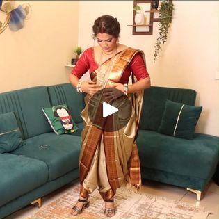 Dhoti Style Saree Draping, Marathi Style Saree Draping, Dhoti Saree Drape, Marathi Style Saree, Marathi Saree Draping, Marathi Saree Look, Dhoti Sari, Silk Video, Dhoti Style Saree