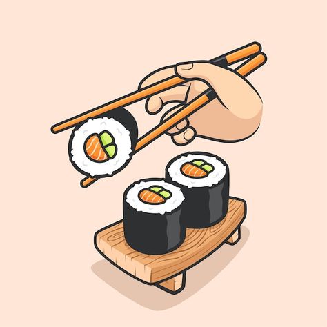 Food Drawing Sushi, Sushi Vector Illustrations, Drawing Of Sushi, Sushi Drawing Aesthetic, Sushi Cute Drawing, How To Draw Sushi, Sushi Art Drawing, Sushi Drawing Easy, Sushi Animation