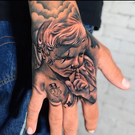 Tato Men, Angel Hand Tattoo, Prayer Hands Tattoo, Godfather Tattoo, Hand Tatto, Simple Hand Tattoos, Full Hand Tattoo, Hand And Finger Tattoos, Hand Tats