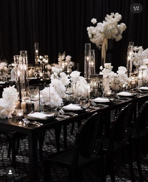 Formal Party Decorations, Black Tie Wedding Reception, 25th Wedding Anniversary Party, Dark Wedding Theme, Backyard Wedding Ceremony, Black And White Wedding Theme, Pallet Wedding, Gatsby Theme, White Wedding Theme