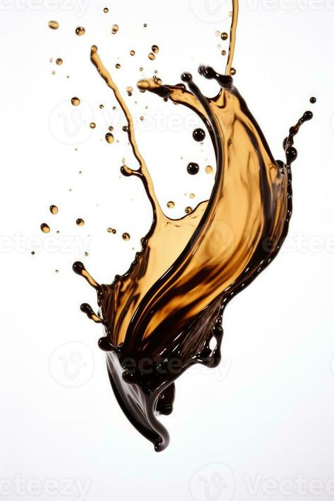 Coffee pour creating an energetic splash isolated on a white background Coffee Splash Photography, Splash Effect Backgrounds, Surrealism Ideas, Coffee Splash, Food Background Wallpapers, Product Advertisement, Coffee Advertising, Creative Advertising Photography, Food Background