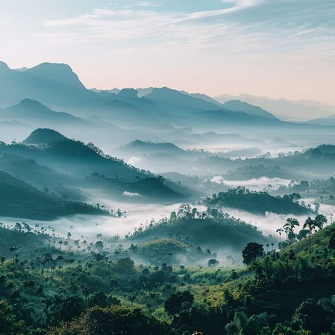 Mountain Dawn: A Tranquil Morning in the Usambara Mountains 🌄🌫️ Greet the day with an early morning view across the mist-covered valleys of the Usambara Mountains. As the dawn light slowly breaks through, the rolling hills emerge from the mist, creating a serene and captivating landscape. 🌿✨ This peaceful moment is a perfect reminder of the untouched beauty that lies in Tanzania’s highlands. Join Easy Travel Tanzania for a sunrise trek in the Usambara Mountains and witness the beauty of na... Fantasy Hills Landscape, Travel Tanzania, Mountain Pass, Morning View, The Mist, Dragon Artwork, Mountain Paintings, Easy Travel, The Dawn