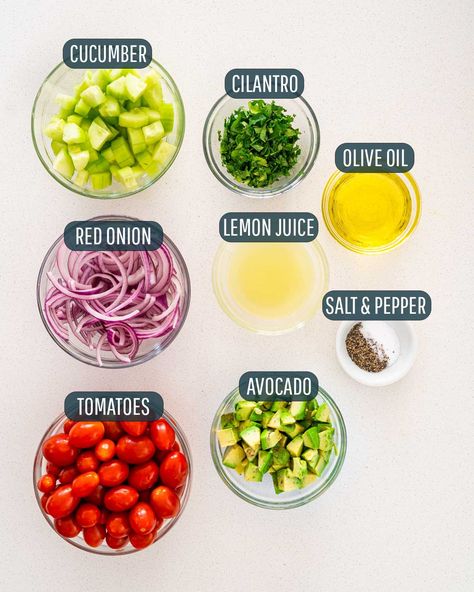 Salad Recipes For Breakfast, Avacacado Salads, Salad Simple Recipes, Best Avocado Salad, Simple Dressing For Salad, Mediterranean Avocado Salad, Simple Avocado Salad, Simple Cucumber Tomato Salad, How To Make A Salad Simple