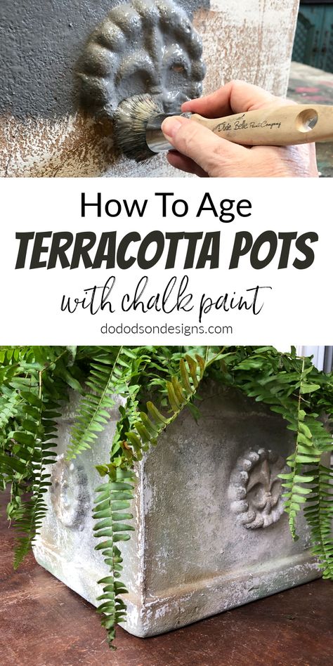 Chalk Paint Pots Terra Cotta, How To Make Terracotta Pots Look Old, Aged Terracotta Pots, Diy Aged Terra Cotta Pots, How To Paint Mud Pots, Chalk Paint Terra Cotta Pots, Aged Look With Chalk Paint, Chalk Paint Pots, Aging Terra Cotta Pots Diy