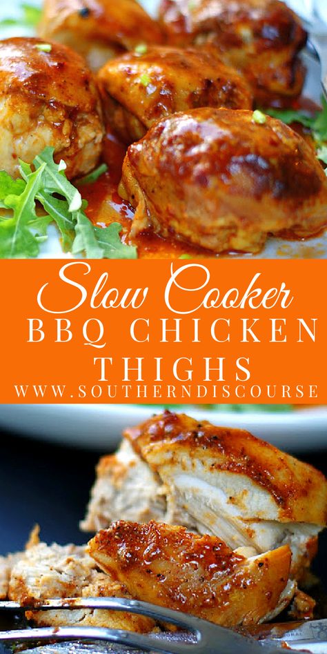 Crock Pot Bbq, Dark Inner Thighs, Southern Discourse, Easy Crockpot Recipes Healthy, Crockpot Chicken Thighs, Chicken Crockpot Recipes Healthy, Bbq Chicken Thighs, Southern Chicken, Slow Cooker Bbq Chicken