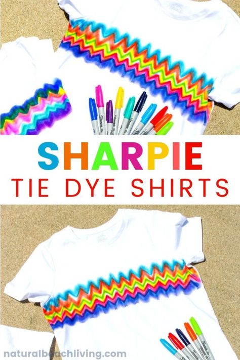 Sharpie Art Ideas, Kid Made Gifts, Homeschooling Subjects, Sharpie Shirts, Easy Tie Dye, Diy Sharpie Crafts, Sharpie Tie Dye, Tie Die Shirts, Diy Tie Dye Shirts