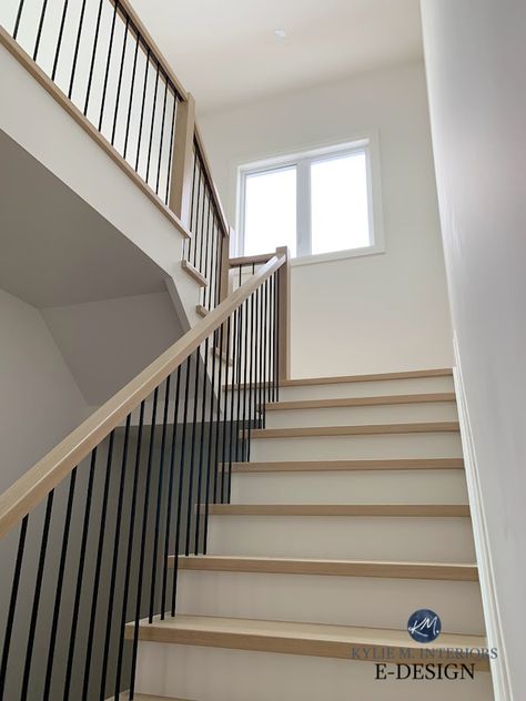 What's Trendy for Stairs & Railings in 2024? - Kylie M Interiors Railing Update, Best Ceiling Paint, Hallway Remodel, Kylie M Interiors, Off White Paint Colors, Ceiling Paint Colors, Yellow Paint Colors, Staircase Railing, Ceiling Trim