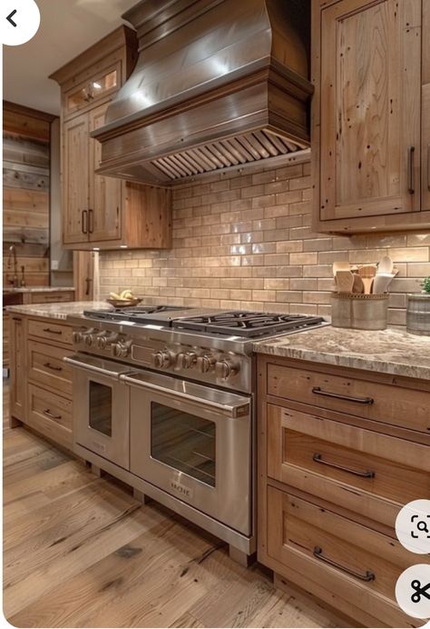 Modern Rustic Kitchen Island, Backsplash Inspiration, Rustic Kitchen Backsplash, Log Home Kitchen, Modern Rustic Kitchen, Kitchen Backsplash Inspiration, Rustic Meets Modern, Modern Kitchen Design Ideas, Kitchen Cabinets And Countertops