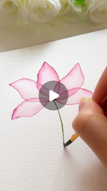 Simple Drawing Watercolor, Abstract Watercolor Flowers Simple, Watercolour Drawing For Beginners, Watercolor Paint Flowers, Painting With Ink And Water, Simple Watercolour Flower, How To Paint Watercolour Flowers, Water Colouring Painting, Simple Flower Watercolor Paintings