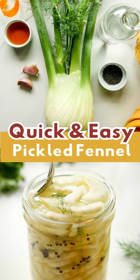 This quick pickled fennel is the perfect zesty crunch to add to salads, elevate sandwiches, and more. All you need are a few simple ingredients. #fennel #pickledfennel #quickpickles Pickled Fennel Recipe, Pollen Recipes, Fennel Uses, Pickled Fennel, Pickled Recipes, Fennel Recipe, Quick Pickle, Fennel Pollen, Make Greek Yogurt