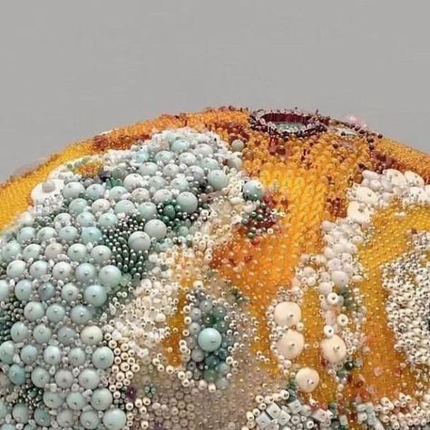 TEXTILE OF THE DAY | TEXTILE ART on Instagram: "One of my favorites of all time! Moldy lemons by the one and only @katieryankatieryan . Not textile as such, but beads in a very innovative manner. I also love that Ryan conceptualizes it by working with beads carved of onyx, jade, malachite, serpentine, bone, agate, pyrite, marble, smokey quartz etc. So she’s turning the whole thing around: taking something precious, making it into something which is usually percieved worthless – mold. So brilliant 🍋 💎 #textileoftheday #textileart #beads #beadart #beadembroidery #pearlart #art #contemporaryart #contemporaryartist #craft #makersgonnamake #makersgonnashare" Mouldy Fruit, Kathleen Ryan, Mold Art, Fruit Sculptures, Fine Art Textiles, Watermelon Slice, New Museum, Museum Of Contemporary Art, Public Spaces