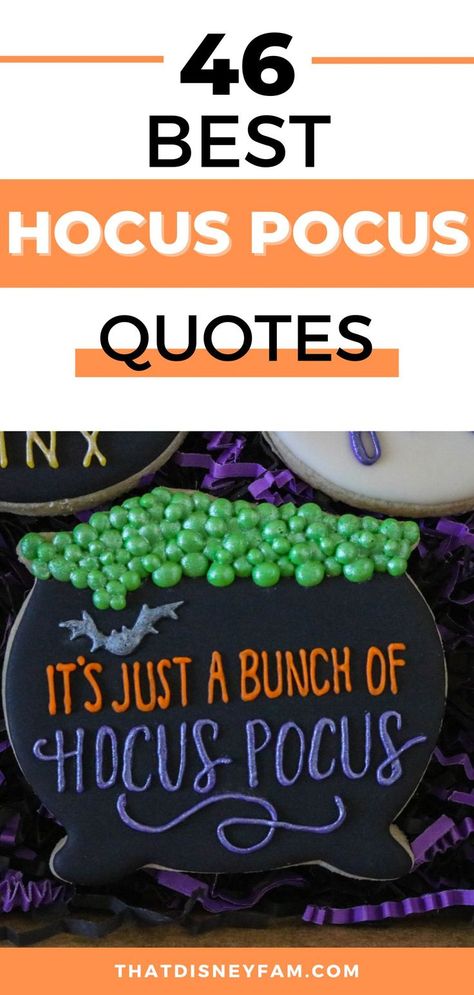 decorated cookie Winifred Sanderson Quotes, Hocus Pocus Captions, Hocus Pocus Quotes Funny, Its Just A Bunch Of Hocus Pocus Quote, Hocus Pocus Letterboard Quotes, Famous Halloween Movie Quotes, Hocus Pocus Sayings, Allison Hocus Pocus, Hocus Pocus Costume Diy