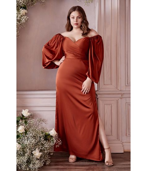 Bridesmaid Dresses Ideas, Cinderella Divine, Long Sleeve Evening Gowns, Beautiful Bridesmaid Dresses, Billowy Sleeves, Plus Size Prom, Long Sleeve Prom, Satin Long Sleeve, Bridesmaid Dresses Prom