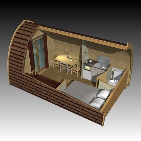 Pod House, interior. Efficient use of space in a tiny house. Design Casa Piccola, Arched Cabin, Casa Hobbit, House Unique, Camping Pod, Pod House, A Small House, Tiny Cabins, Dome House