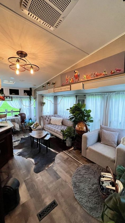 RV Interior Decorating: Ideas & Renovations | The living room is finished except for a few final touches. | Facebook Paint Rv Walls, Rv Living Room Ideas, Paint Rv Walls Rv Interior, Fifth Wheel Front Living Room Remodel, Painting Rv Walls Rv Interior, Painting Inside Camper Walls, Trailor Houses Living Room, Rv Living Decor, Rv Decorating Ideas Rv Interior