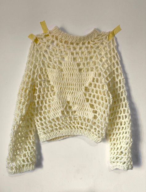 handmade crochet/knitted off white mesh star sweater madebjana Mesh Star Sweater, Star Sweater Crochet, Crochet Star Sweater, Mesh Crochet Sweater, Crochet Mesh Cardigan, Crochet Mesh Sweater, Crochet Wardrobe, Knitted Outfits, Christian Sweaters