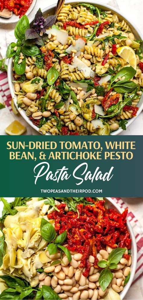 White Bean Artichoke, Tomato White Bean, Artichoke Pesto, Easy Pesto Pasta, Pasta Salad Ingredients, Bean Pasta, Pesto Pasta Salad, Cold Pasta, Summer Menu