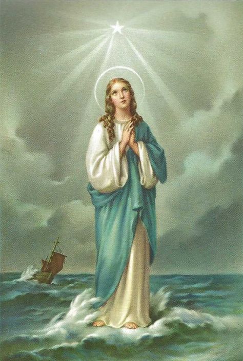 Mother Mary Star of the Sea, Stella ... Mary Star Of The Sea, Star Of The Sea, Vintage Holy Cards, Mother Mary Images, Blessed Mary, Stella Maris, Images Of Mary, Religious Pictures, Queen Of Heaven