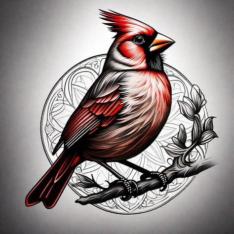 Cardinals And Flowers Tattoos, Neo Traditional Cardinal Tattoo, Cardinal Feather Tattoo Memorial, Memorial Tattoo Drawings, Cardinal Tattoo For Men, Black And White Cardinal Tattoo, Mola Tattoo, Cardinal Tattoos For Women, Traditional Cardinal Tattoo