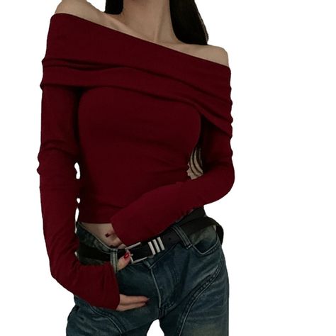 This captivating red one-shoulder long sleeve is a must-have for the modern woman. Perfect for your evenings out, its retro look is ingeniously combined with modern design to create a look that is both timeless and fashion-forward. Crafted from luxurious fabric, this will add a touch of sophistication to your wardrobe. Features: -80% Polyester，20% Elastane -One Shoulder -Solid Color -Regular fit -Vintage style Red Sweater Outfit, Spring Outfits For School, Outfit Streetwear, Long Sleeve Outfits, Green Cargo Pants, Fashion App, Red Outfit, Retro Look, Retro Outfits