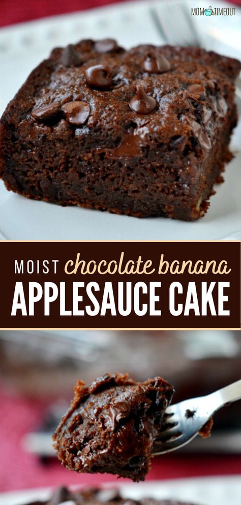 Banana Applesauce Recipes, Chocolate Banana Cake Healthy, Healthy Desserts With Bananas Easy, Banana And Applesauce Recipes, Chocolate Banana Cake Recipe Moist, Chocolate Cake With Applesauce, No Egg Banana Recipes, Banana Applesauce Cake, Applesauce Chocolate Cake