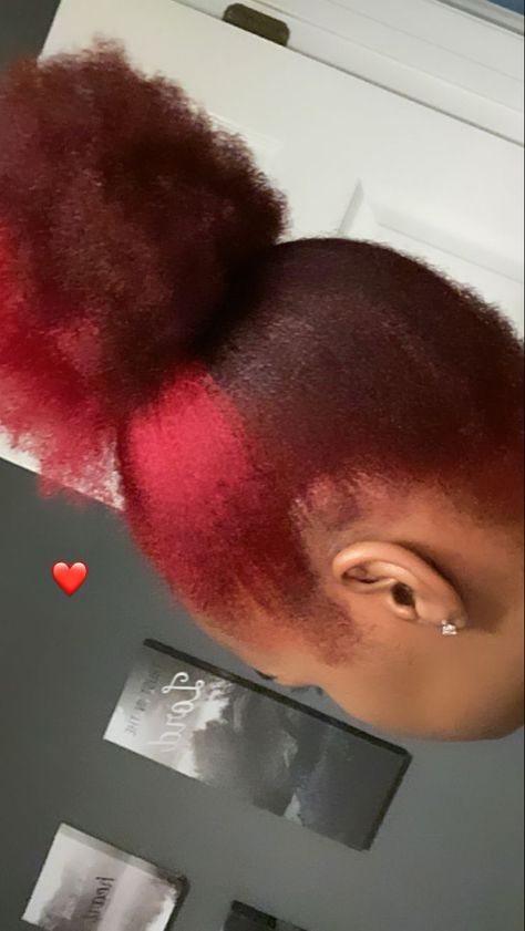 Burgundy Hair With Red Skunk Stripe, Pink And Red Natural Hair, Red Skunk Stripe 4c Hair, Burgundy 4c Natural Hair, 4c Red Hair, Dyed Natural Hair Burgundy, Burgundy Skunk Stripe, Pink 4c Hair, Afro Hair Red