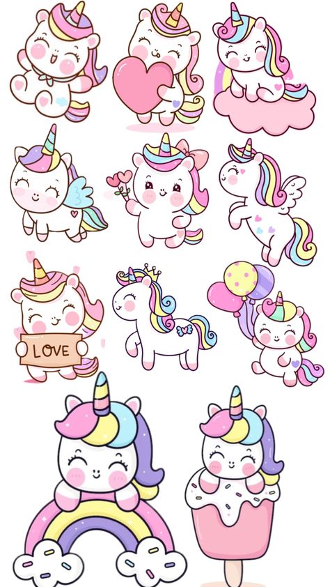 Unicorn Page Borders Design Handmade, Unicorn Topper, Unicorn Cupcakes Toppers, Kutek Disney, Unicorn Drawing, Baby Art Projects, Cute Easy Doodles, Animated Cartoon Characters, Kawaii Unicorn