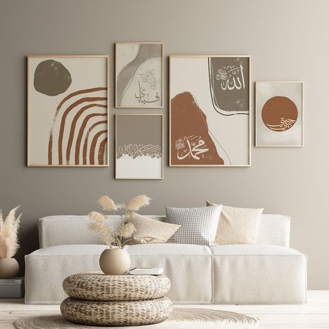 Listing review by Nadia I Aesthetic Room Frames, Islamic Gallery Wall, Frames On Wall Aesthetic, Aesthetic Wall Frames, Aesthetic Room Paintings, Trendy Wall Art Living Room, Islamic Living Room, Aesthetic Frames, Calligraphy Wall Decor