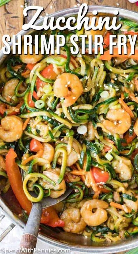 Stir Fry With Zucchini, Shrimp Zucchini Pasta, Shrimp And Zucchini, Zucchini Stir Fry, Stir Fry Shrimp Recipes, Shrimp Zucchini, Easy Stir Fry Recipes, Zucchini Spaghetti, Zoodle Recipes