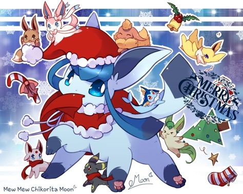 #Glaceon Christmas Eeveelutions, Christmas Eevee, Glaceon And Leafeon, Shiny Umbreon, Weird Pokemon, Pokemon Stadium, Pokemon Christmas, Eevee Evolution, Pokemon Eeveelutions