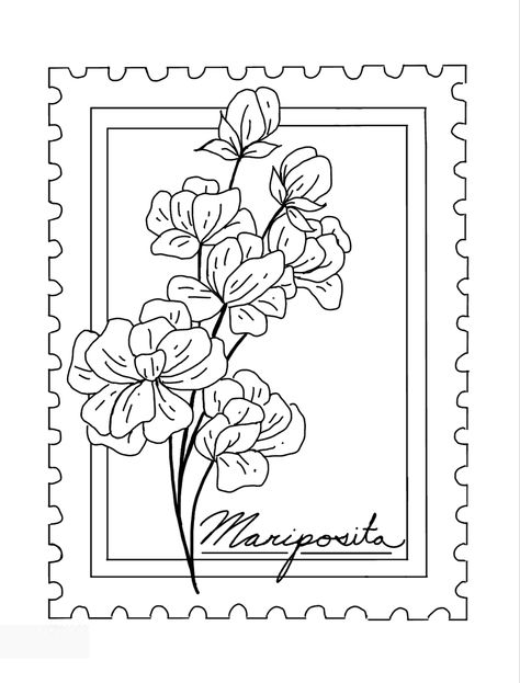 Stamp Tattoo Daffodil, Orchid Postage Stamp Tattoo, Postage Stamp Flower Tattoo, Postage Stamp Drawing, Postal Stamp Tattoo, Stamp Sketch, Flat Aesthetic, Postage Stamp Tattoo, Stamp Drawing