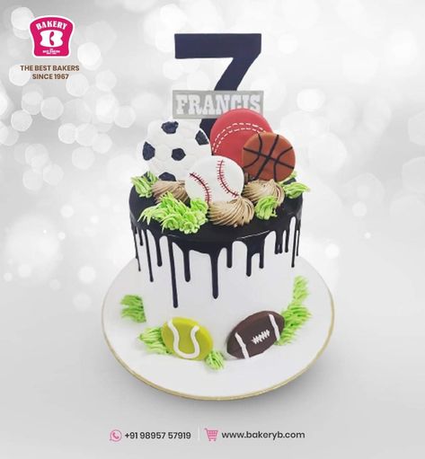 Sports Theme Cakes Boys, Sport Cakes For Boys, Sport Cakes For Men, Sports Cakes For Boys Birthdays, Sports Cake Ideas, Sports Ball Cake, Cupcake Themes, Sports Birthday Cake, Sports Birthday Cakes