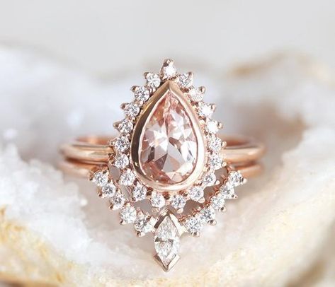 Marquise Band, Morganite Ring Set, Morganite Diamond Ring, Anniversary Ring Set, Diamond Ring Set, Morganite Engagement, Pink Morganite, Morganite Engagement Ring, Diamond Ring Settings