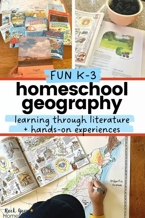 Kindergarten Homeschool Social Studies Curriculum, Homeschool Map Activities, Geography Unit Study, Hands On Homeschool Activities, Best Homeschool Books, Geography Lessons Elementary, 50 States Homeschool Curriculum, Homeschool Projects For Kids, Good And The Beautiful Homeschool