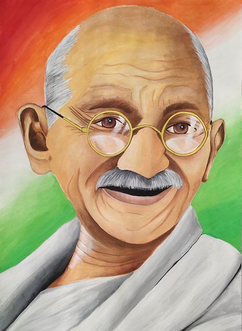 Realistic portrait of Mahatma Gandhi painting by Animala. Available for sale Gandhi Ji Portrait, Sketch Of Freedom Fighters Of India, Gandhi Ji Painting, Gandhi Ji Photo, Gandhiji Painting, Gandhi Jayanti Drawing Competition, Gandhi Ji Sketch, Gandhi Jayanti Poster Drawing, Mahatma Gandhi Sketch