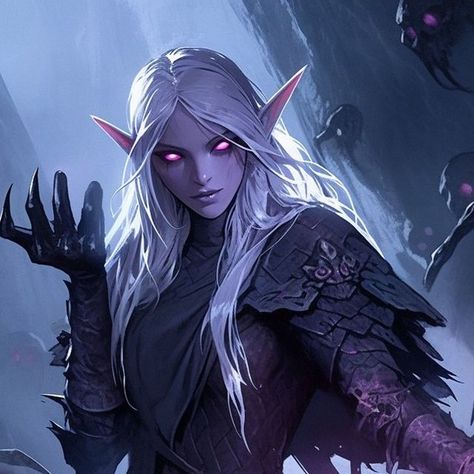 Old Elf Woman, Female Drow, Drow Male, Shadar Kai, Female Book Characters, Half Drow, Fairytale Creatures, Elf Art, Dnd Art