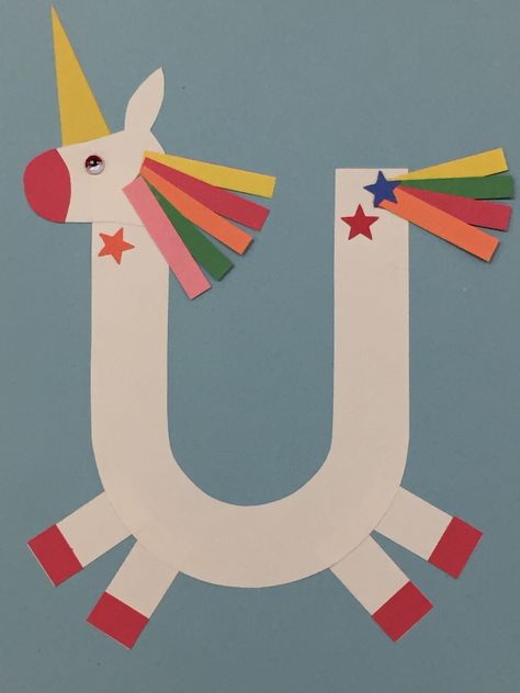 U is for unicorn U For Unicorn, Letter U Crafts, U Craft, Preschool Letter Crafts, Alphabet Crafts Preschool, Abc Crafts, Alphabet Letter Crafts, Unicorn Craft, Abc Art