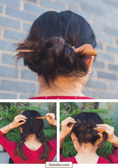 Hairstick Hairstyles, Updo Hairstyles Tutorials, High Bun Hairstyles, Aesthetic Hairstyles, Easy Updo Hairstyles, Short Hair Bun, Twisted Updo, Easy Updos, Heart Hair