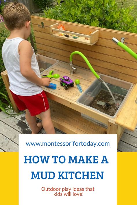 Mud Kitchen Working Sink, Diy Mud Kitchen With Running Water, Mud Sink, Mud Kitchen Food, Mud Kitchen Plans, Easy Mud Kitchen, Mud Kitchen Accessories, Mud Kitchen For Kids, Diy Mud Kitchen