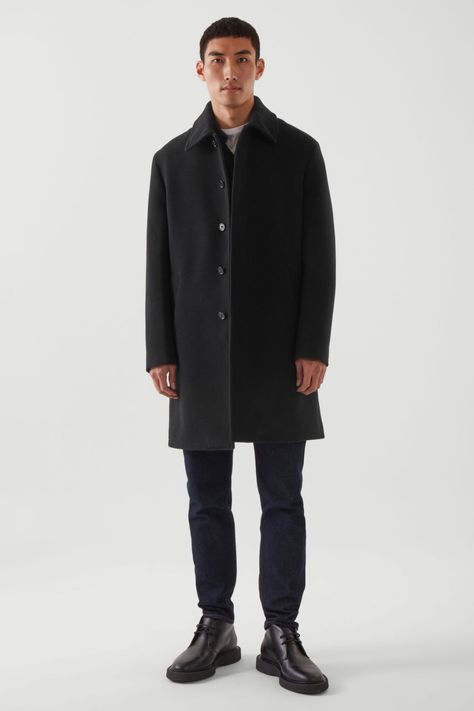 SINGLE-BREASTED WOOL CAR COAT - BLACK - Coats - COS GB Wool Car Coat, Black Coats, Puffer Coats, Wool Coats, Tailored Coat, Car Coat, Parka Coat, Coat Black, Winter Coats