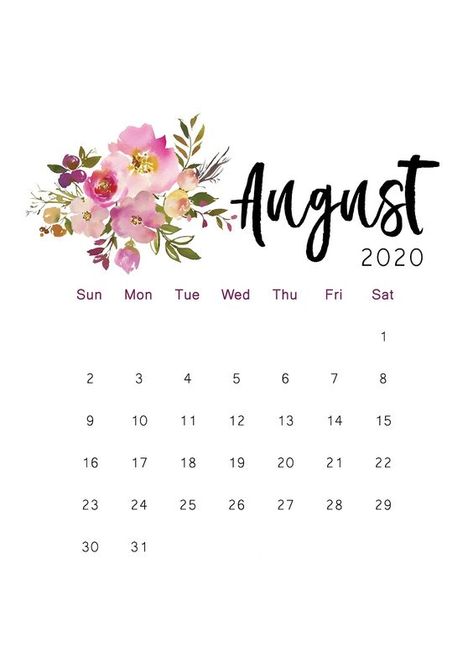 Floral Flower August 2020 Calendar Printable August Scripture Writing Plan, Scripture Writing Plan, Calendar August, Blank Calendar Pages, Watercolor Calendar, August Calendar, Cool Calendars, Scripture Writing, Writing Plan